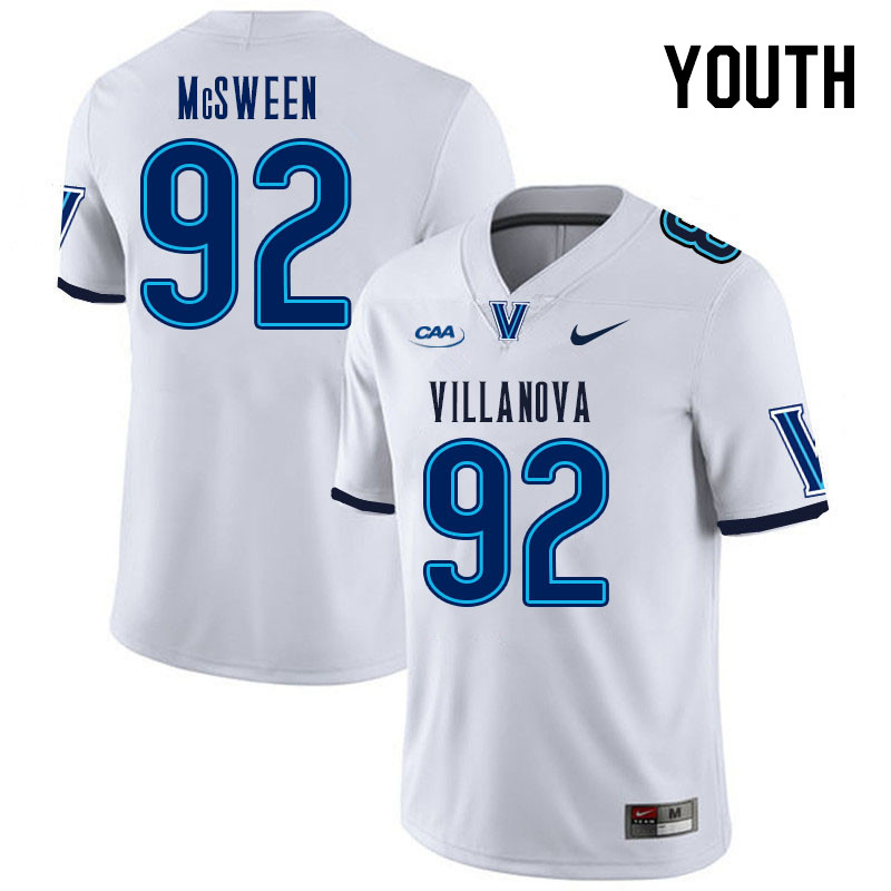 Youth #92 Nigel McSween Villanova Wildcats College Football Jerseys Stitched Sale-White - Click Image to Close